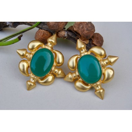 Antahpura Green Chalcedony Stud Earrings